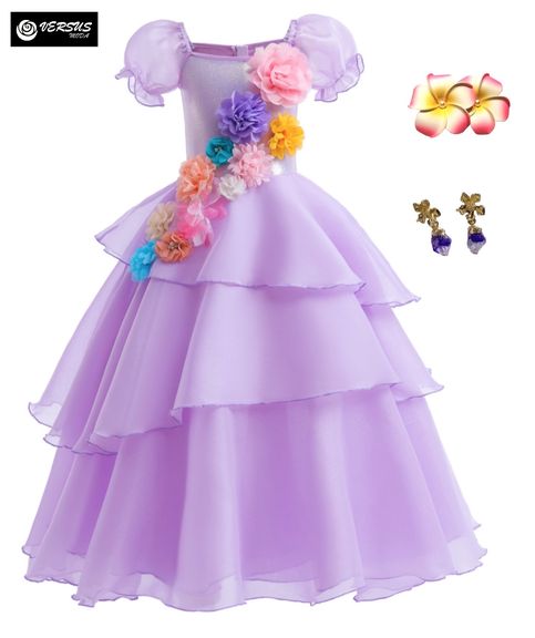 Encanto Isabela Costume Cosplay vestito da ragazza carnevale Halloween  principessa vestiti da festa fiore volant vestito Mirabel