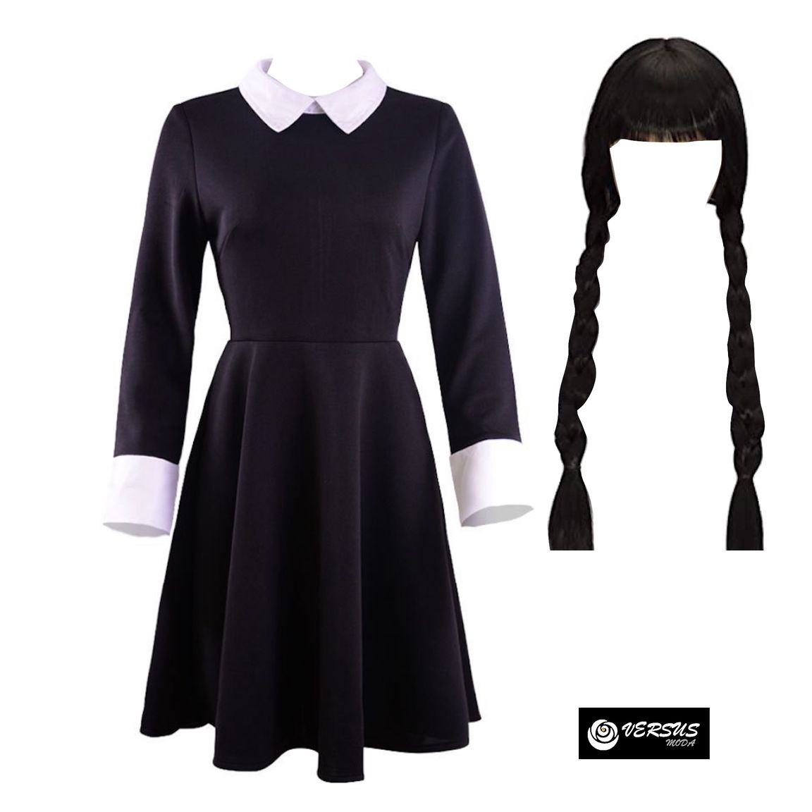 Simile Mercoledì Vestito Carnevale Cosplay Costume Parrucca