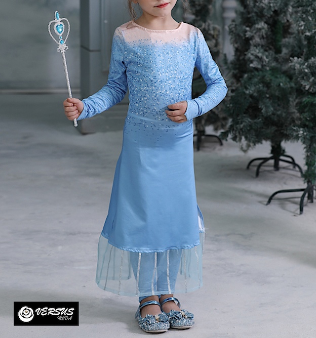 Frozen Vestiti Carnevale Elsa Set Corona e Bacchetta FROEL01
